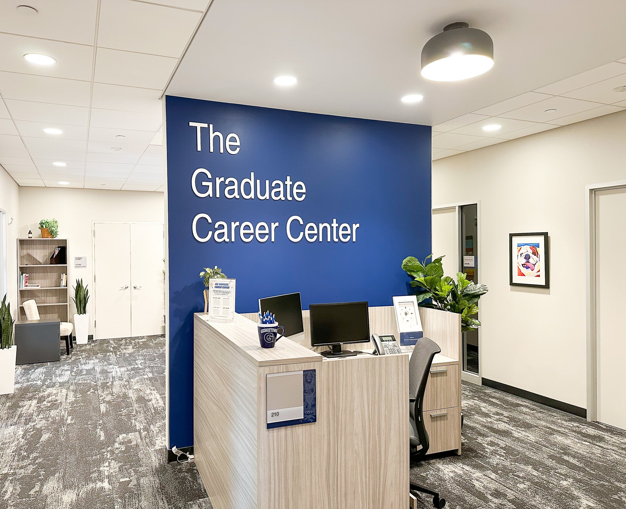 Interior of The Graduate Career Center lobby at Georgetown University.